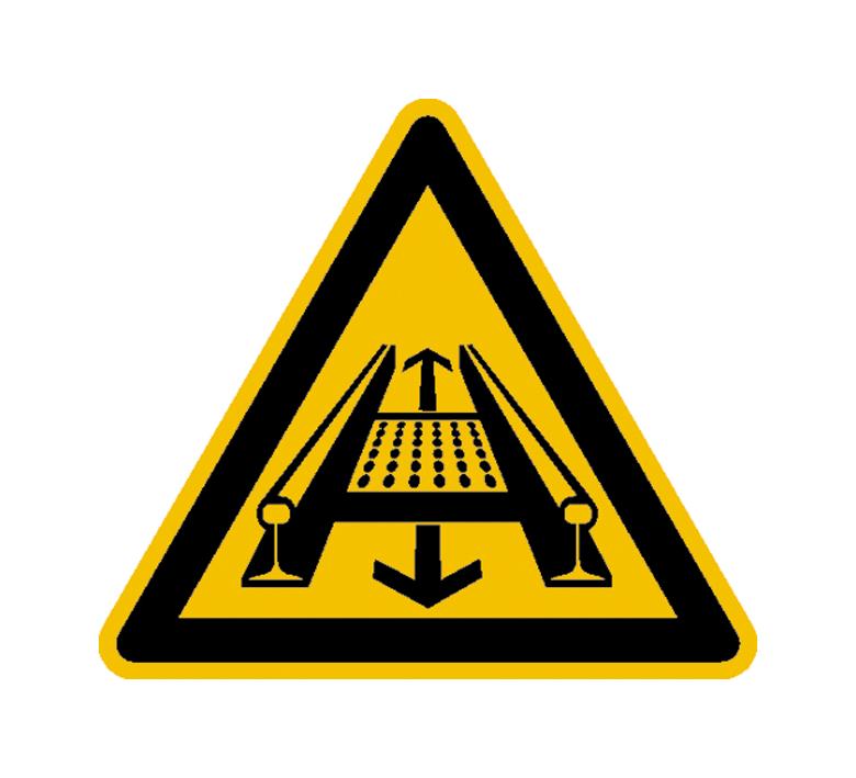 Warnschild - Warnung vor Gefahren durch eine Förderanlage im Gleis