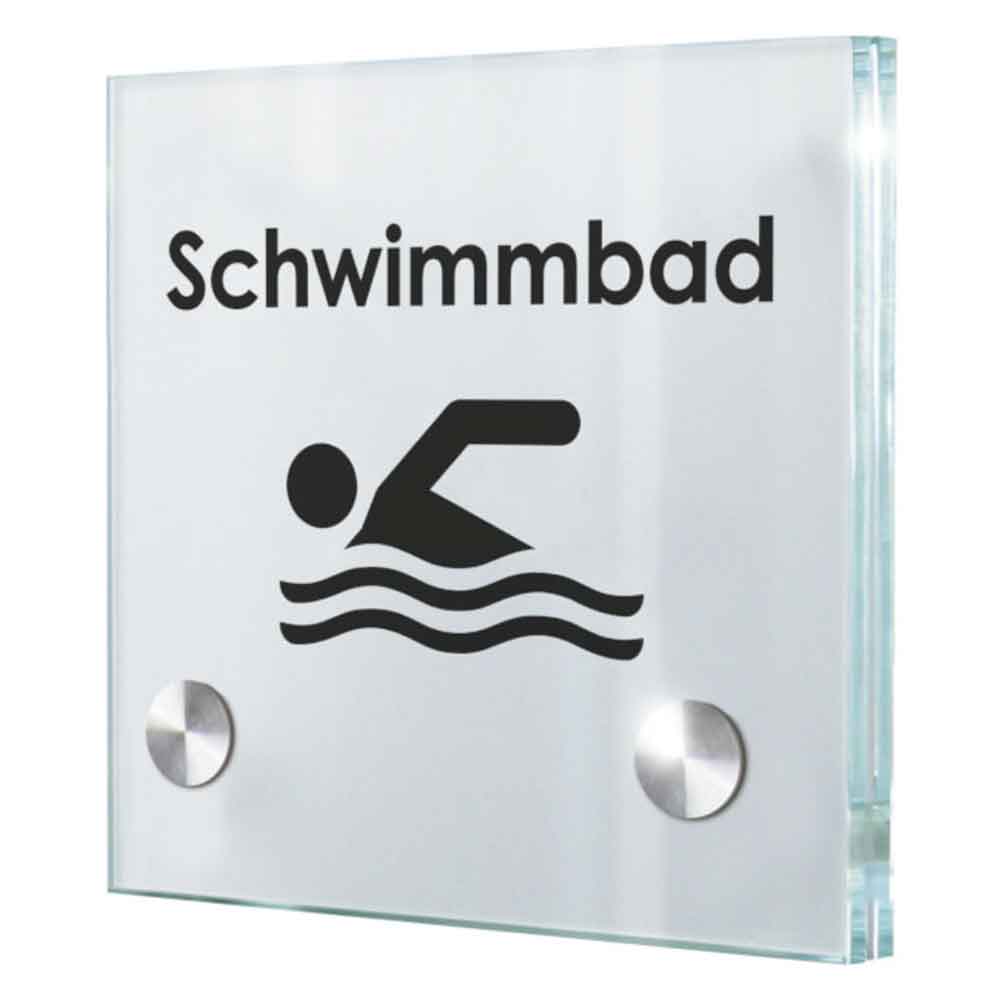 CRISTALLO Türschild - rahmenlos - aus 2 x 4 mm Einscheiben-Sicherheitsglas - 2 Edelstahlhalter