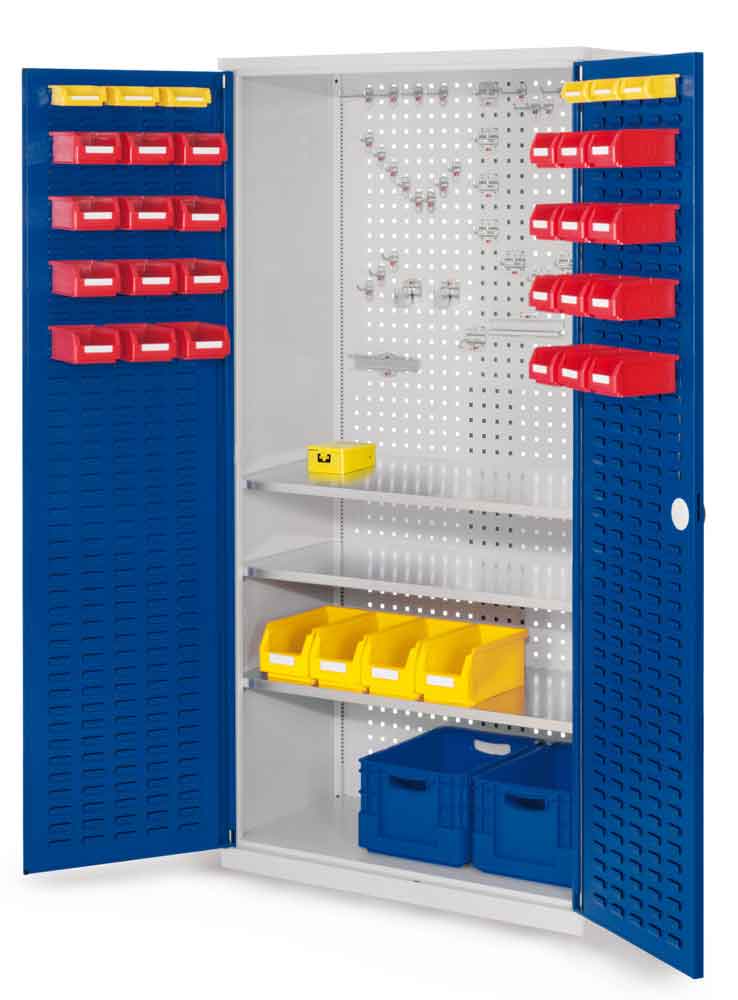 RasterPlan® - Werkzeugschrank - mit Schlitzplattentüren - Tiefe 500 mm - 3 Fachböden