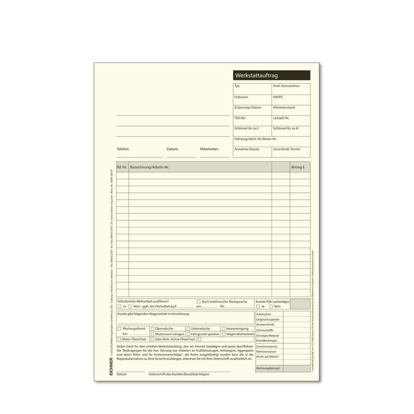 Werkstatt-Auftrag - DIN A4 - 2-fach - SD-Papier