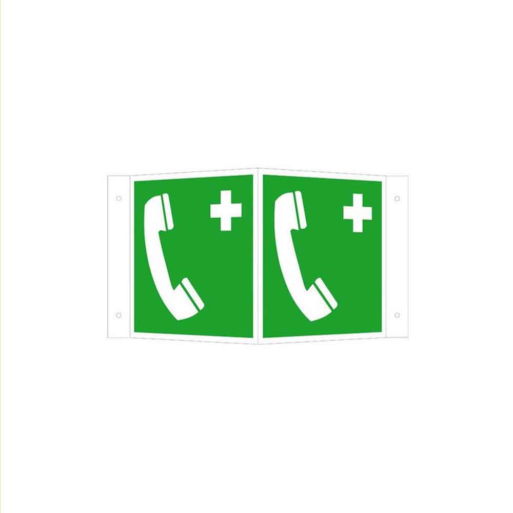 Erste-Hilfe-Schild - Winkel- oder Fahnenschild - Notruftelefon