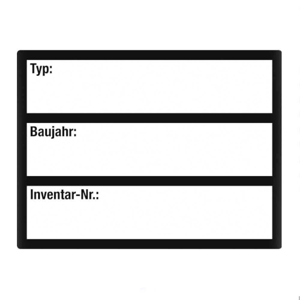 Inventar-Etikett - Typ / Baujahr / Inventar-Nr.: - VOID-Folie auf Bogen - mit 3 Beschriftungsfelder