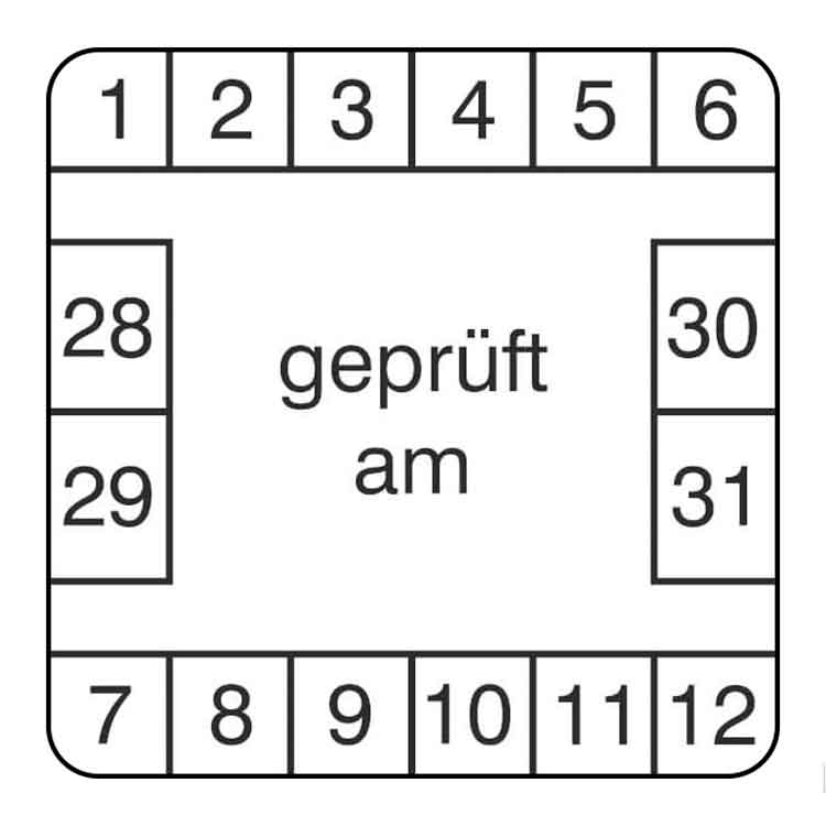 Prüfplakette - geprüft am ... - Dokumentenfolie - Weiss/Schwarz rechteckig