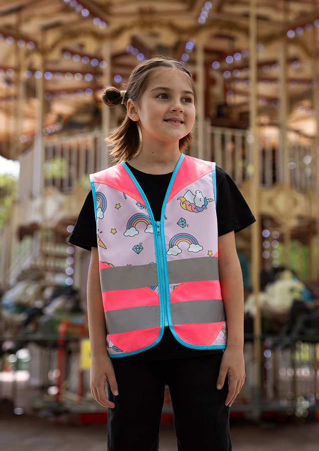 Korntex® Kinder Warnweste Action „Working Heroes“ - CO2 Neutral - Blau/Traktor - XS