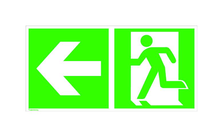 Fluchtwegschild - langnachleuchtend - Notausgang links mit Zusatzzeichen: Richtungsangabe links