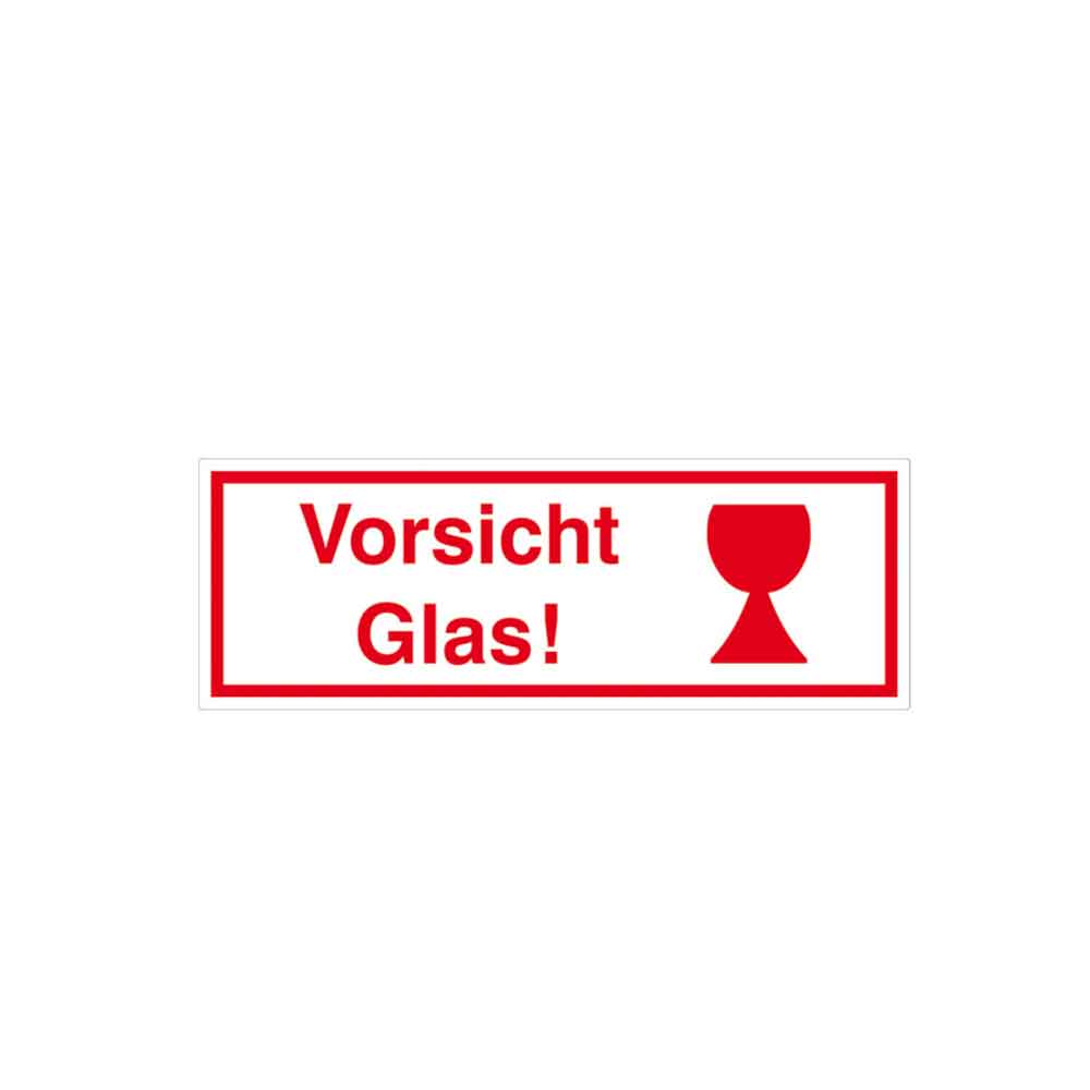Verpackungsetikett - Symbol und Text: Vorsicht Glas!
