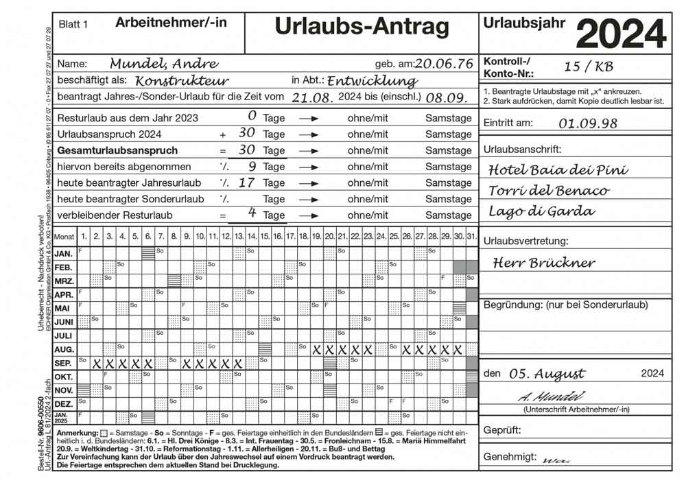 Urlaubsantrag 2-fach und 3-fach Urlaubsantrag 2-fach und 3-fach