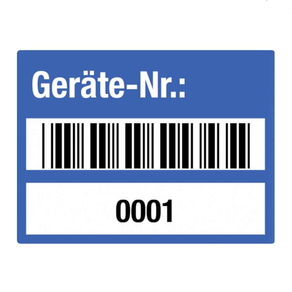 Inventar-Etikett - Geräte-Nr.: - mit Barcode und fortlaufend nummeriert - PVC-Folie auf Rolle