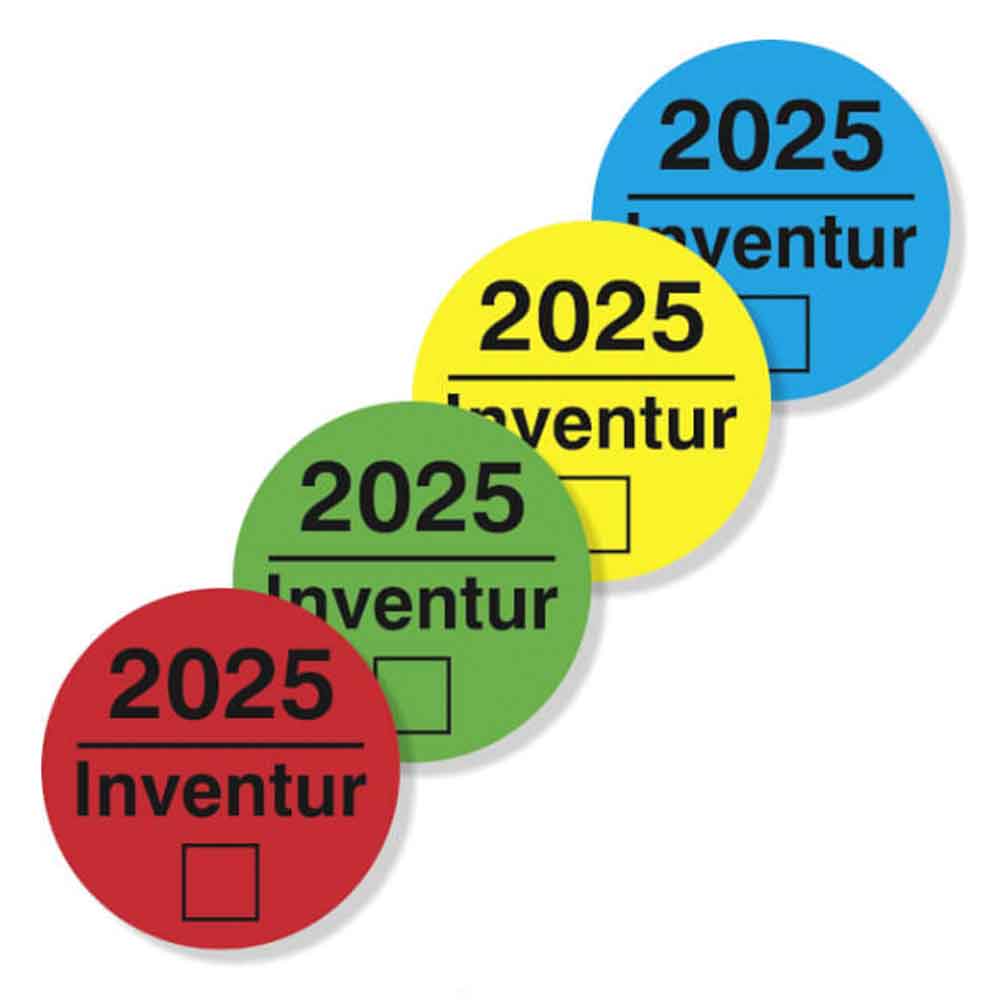 Inventur-Etiketten - mit Jahreszahl zum Abhaken - selbstklebend - in 4 Farben