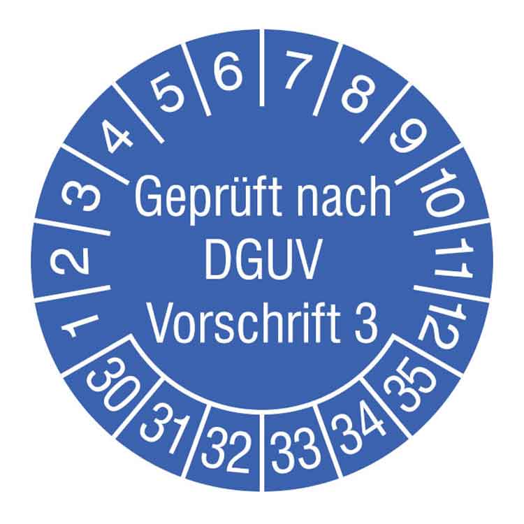 Prüfplakette Geprüft nach DGUV Vorschrift 3 - in Jahresfarbe - Dokumentenfolie
