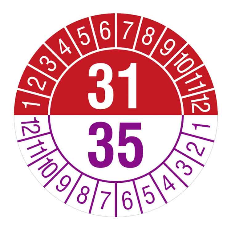 Prüfplakette - Jahresplakette mit Prüfzeitraum 1 bis 5 Jahre - Dokumentenfolie