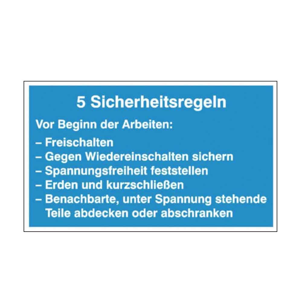 Hinweisschild - Elektrotechnik - 5 Sicherheitsregeln Hinweisschild - Elektrotechnik - 5 Sicherheitsregeln