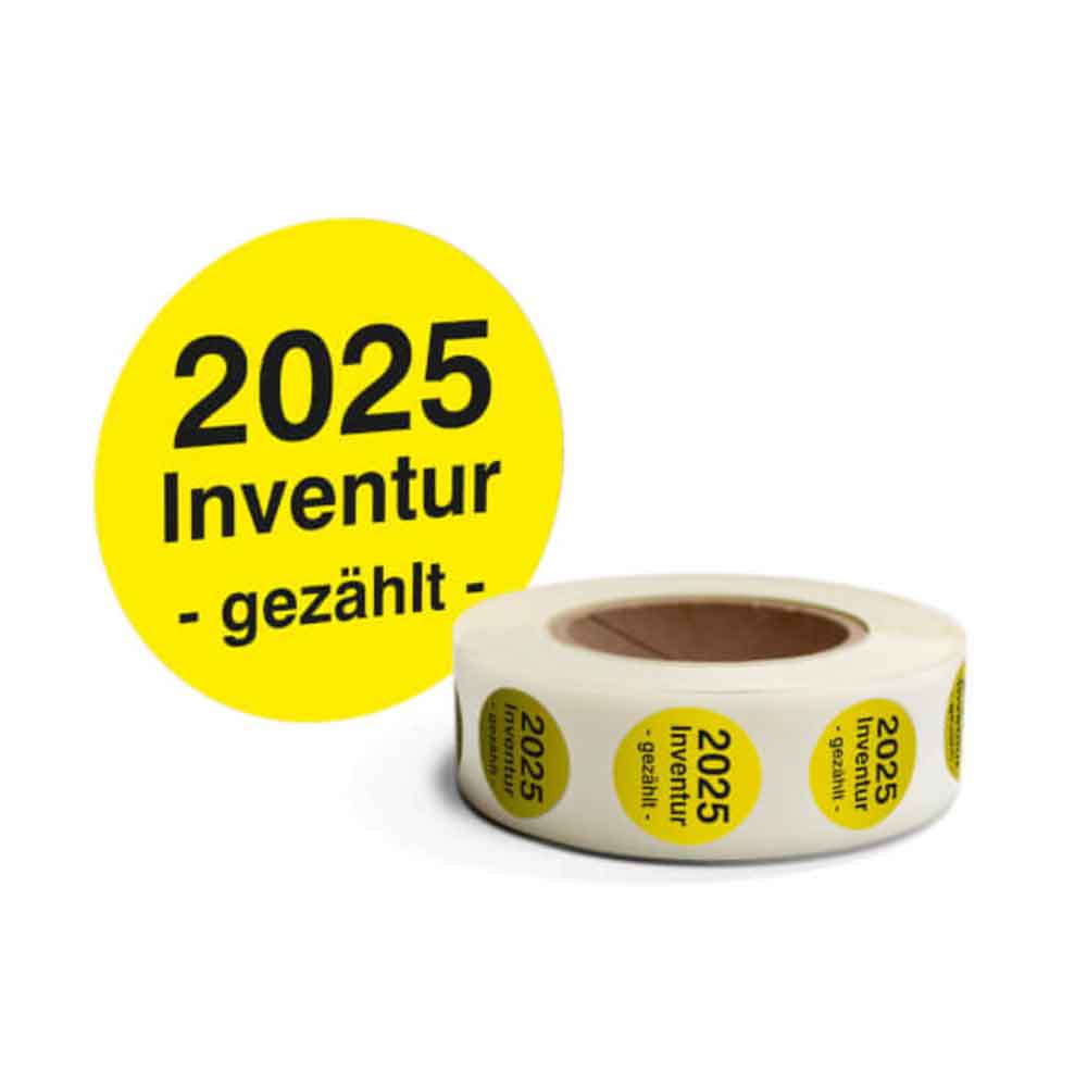 Inventur-Etiketten -Text: Inventur gezählt - mit Jahreszahl - in 4 Farben