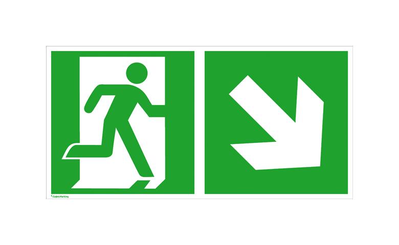 Fluchtwegschild - Notausgang rechts mit Zusatzzeichen: Richtungsangabe rechts abwärts