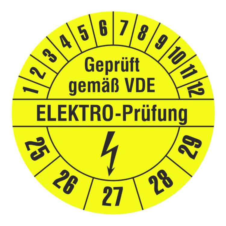 Prüfplakette Geprüft gemäß VDE - ELEKTRO-Prüfung - Gelb/Schwarz