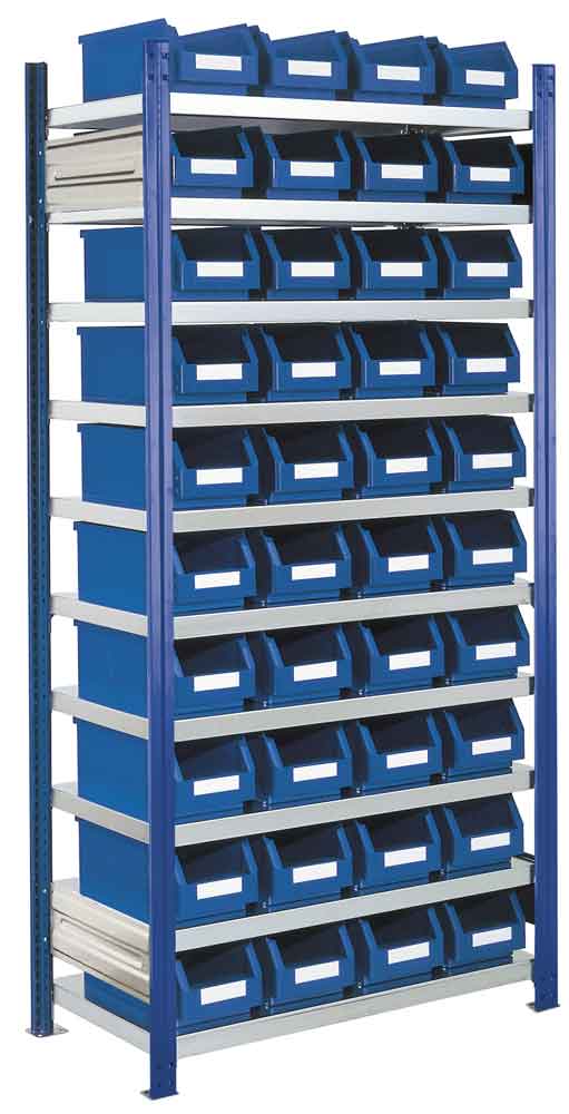 RasterPlan® - Steckregal Modell 13 - komplett mit Lagersichtkästen - Grund- und Anbaufeld