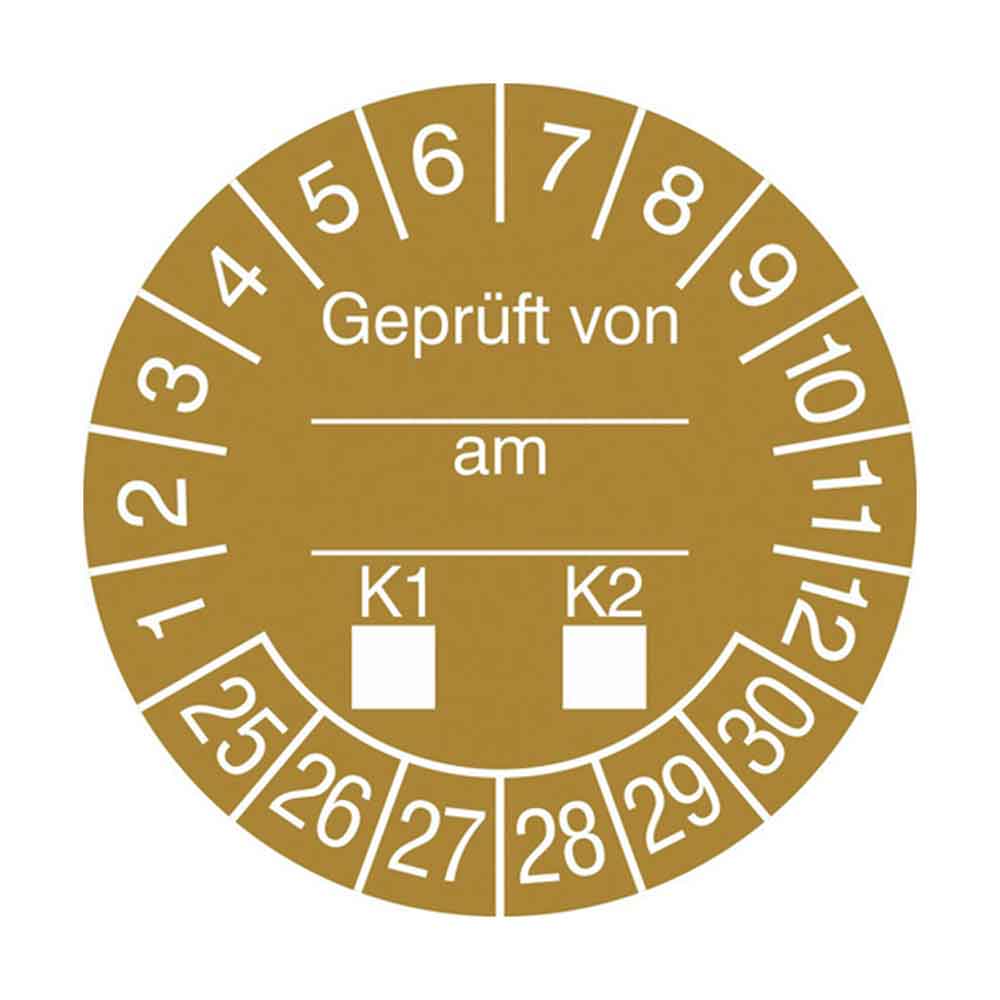 38-18-030-0-13-25-056-pruefplakette-geprueft-gemaess-vde-25-3038-18-030-0-13-25-056-pruefplakette-geprueft-gemaess-vde-25-30-de1220 Prüfplakette auf Bogen - Geprüft von ... am ... K1-K2