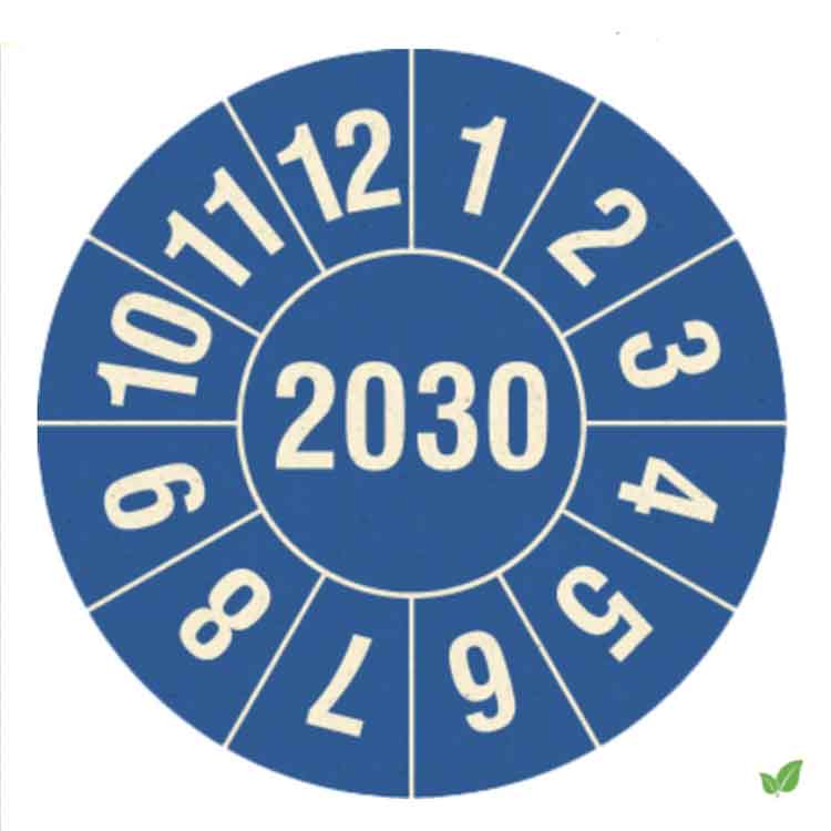 Prüfplakette aus Graspapier- Jahresplakette mit 4-stelliger Jahreszahl in Jahresfarbe