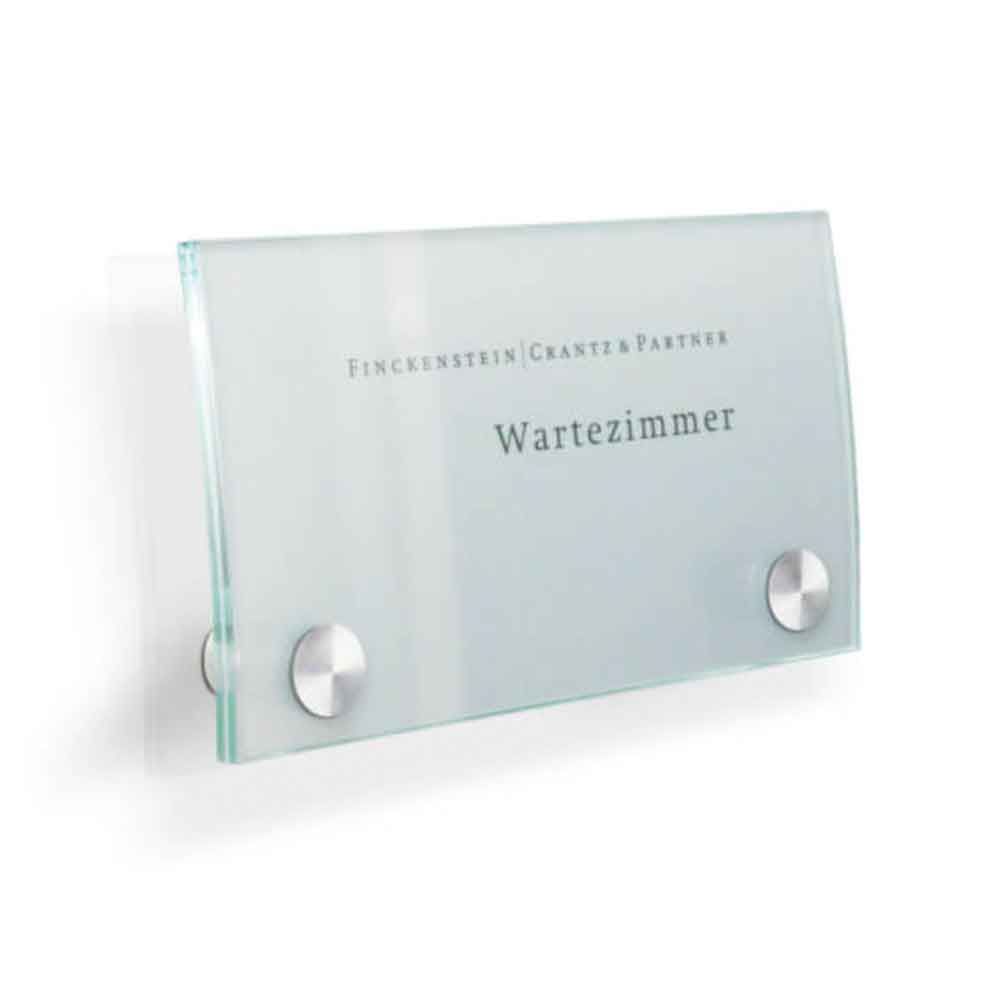 CRISTALLO Türschild gewölbt - aus 2 x 4 mm Floatglas mit Edelstahlhalter - in 2 Größen CRISTALLO Türschild gewölbt - aus 2 x 4 mm Floatglas mit Edelstahlhalter - in 2 Größen