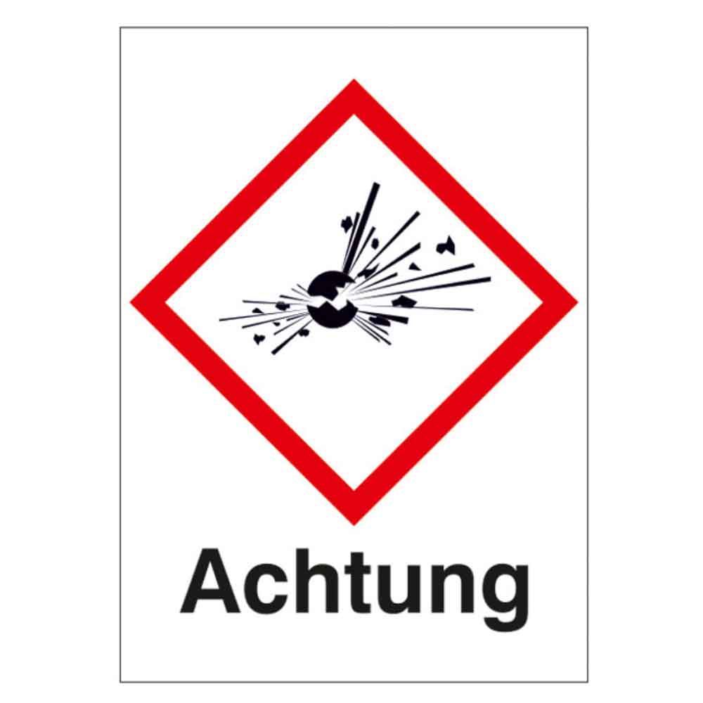 GHS-Gefahrstoffetikett - Kombischild mit Text: Achtung