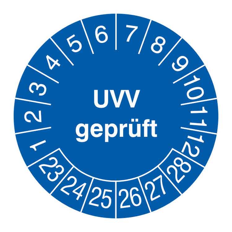 Prüfplakette - UVV geprüft - in Jahresfarbe - Dokumentenfolie