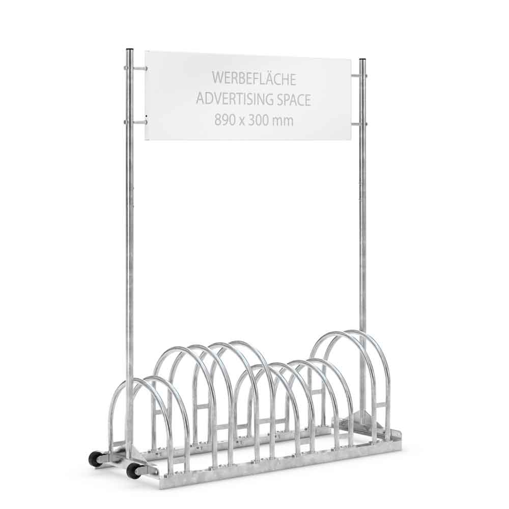 Werbefahrradständer BW 5000 - Werbefläche 890 x 300 mm - 3 bzw. 6 Einstellplätze zweiseitig Werbefahrradständer BW 5000 - Werbefläche 890 x 300 mm - 3 bzw. 6 Einstellplätze zweiseitig