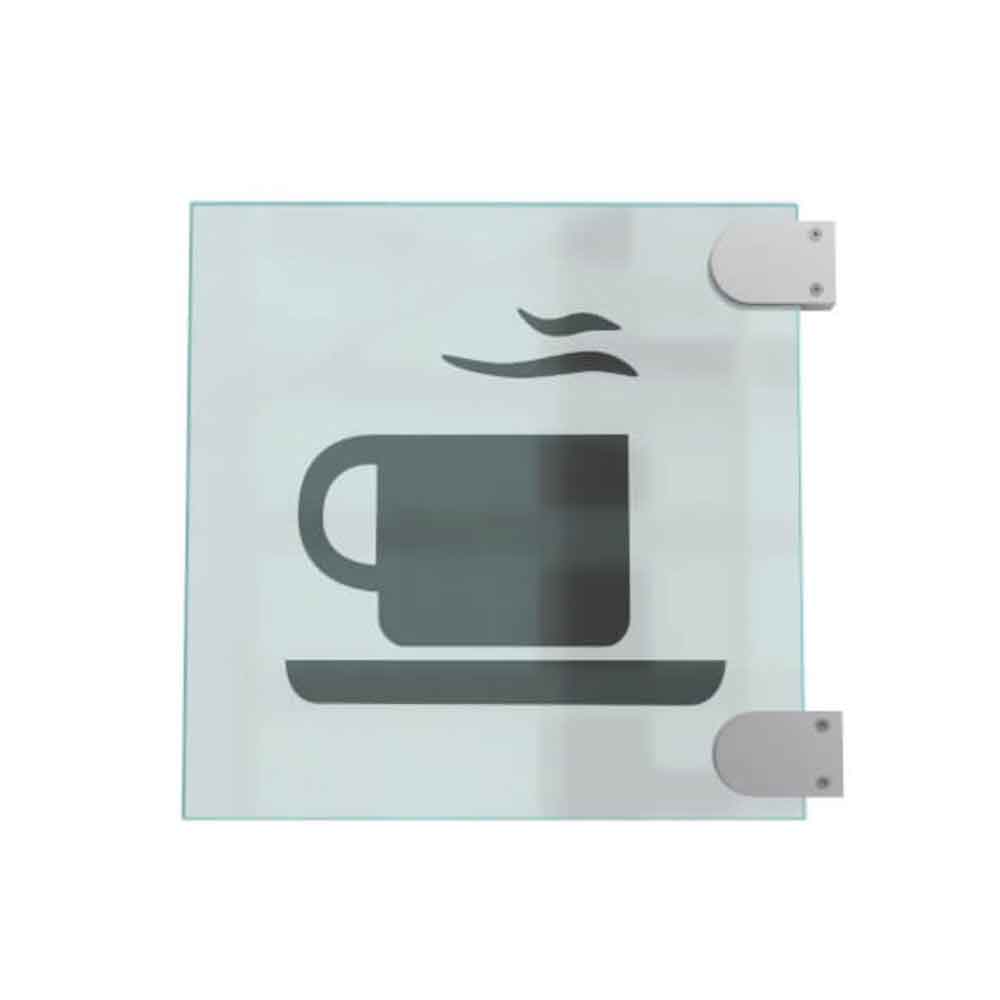 CRISTALLO Fahnenschild aus 1 x 4 mm Sicherheitsglas - mit Edelstahl-Schildklemmen - in 3 Größen CRISTALLO Fahnenschild aus 1 x 4 mm Sicherheitsglas - mit Edelstahl-Schildklemmen - in 3 Größen