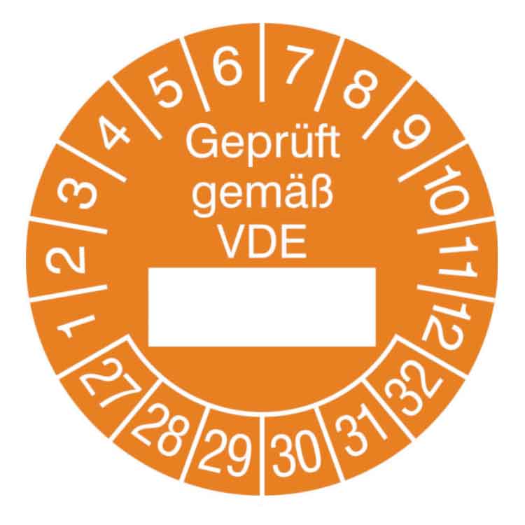 Prüfplakette Geprüft gemäß VDE - in Jahresfarbe