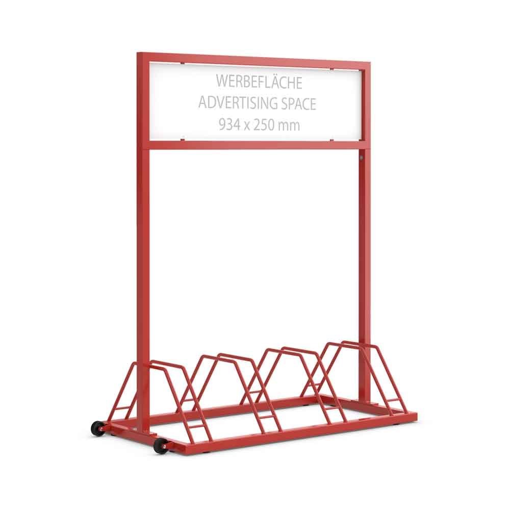 Werbefahrradständer EW 7004 - große Werbefläche - 4 Einstellplätze zweiseitig Werbefahrradständer EW 7004 - große Werbefläche - 4 Einstellplätze zweiseitig