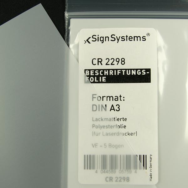 40-12-294-0-00-058-beschriftungseinlagen-fur-laserdrucker-din-a3-lackmattierte-polyesterfolie-cr2298-7b2c57 SignSystems® Beschriftungsfolien - tiefe Kontrastwirkung - bedruckbar per Laserdrucker