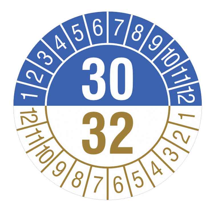 Prüfplakette - Jahresplakette mit Prüfzeitraum 1 bis 5 Jahre - Dokumentenfolie