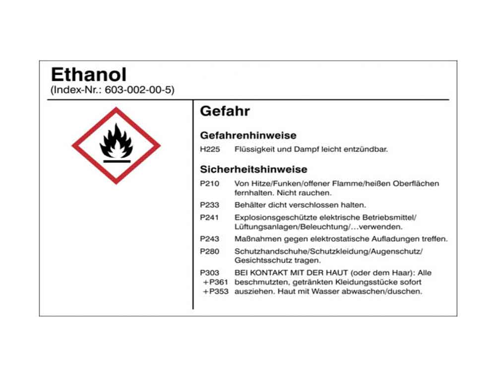Gefahrstoffetikett - Ethanol - für Behälter mit einem Fassungsvermögen bis 3 Liter