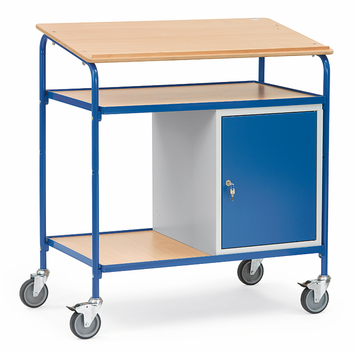 Rollpult mit Stahlschrank - geneigte Schreibfläche - B 1100 x T 589 mm - Tragkraft 100 kg