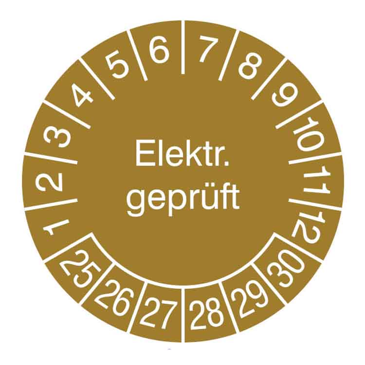 Prüfplakette Elektrisch Geprüft - in Jahresfarbe - Dokumentenfolie