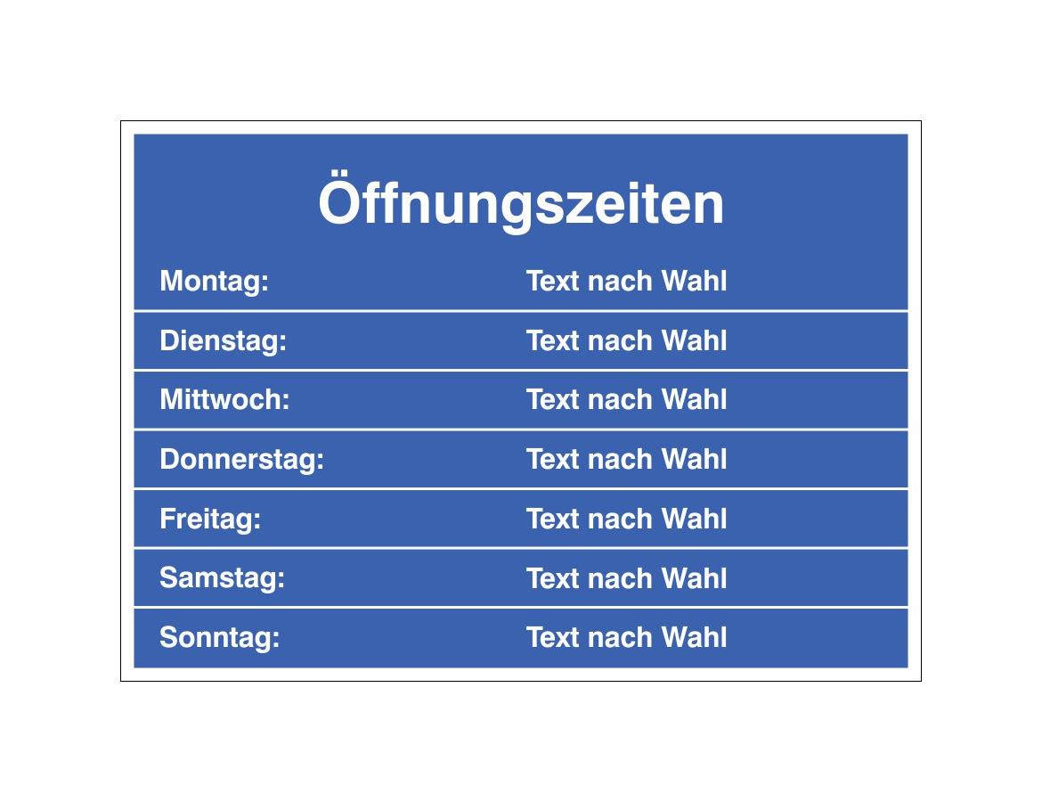 Türschild Öffnungszeiten - zur individuellen Beschriftung