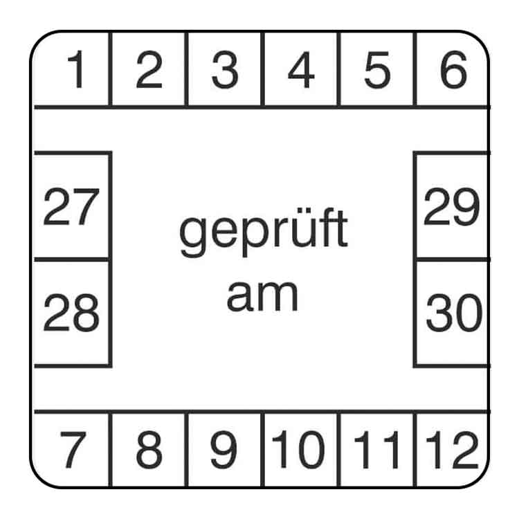 Prüfplakette - geprüft am ... - Dokumentenfolie - Weiss/Schwarz rechteckig