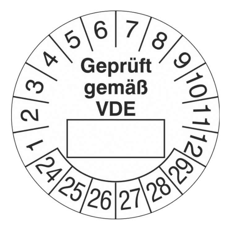 Prüfplakette Geprüft gemäß VDE - in Weiss