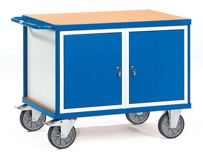 2475-6730ef Schwerer Werkstattwagen - 1 Ladefläche - 2 Stahlschränke - Tragkraft 600 kg