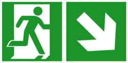 Fluchtwegschild mit Fluchtwegkennzeichnung nach untenigend