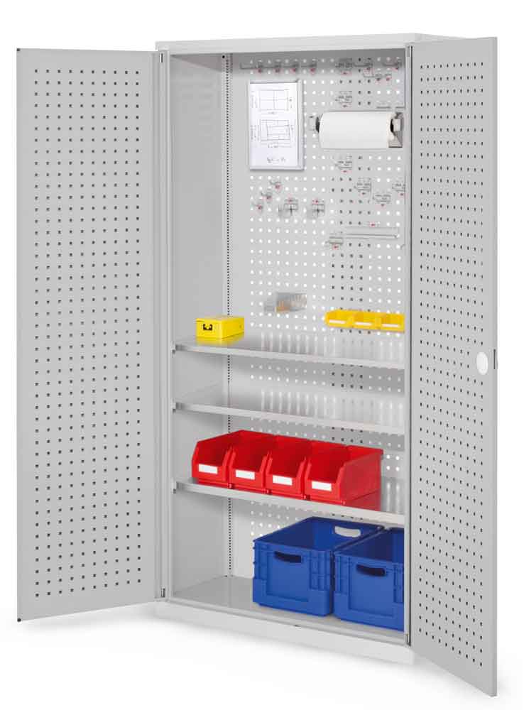 RasterPlan® - Werkzeugschrank - mit Lochplattentüren - Tiefe 410 mm - 3 Fachböden