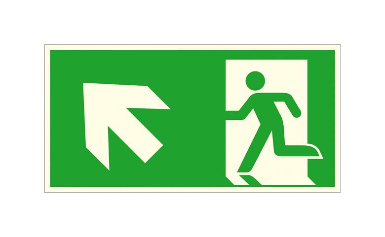 Fluchtwegschild - langnachleuchtend - Notausgang links, schräg aufwärts (Kombischild)