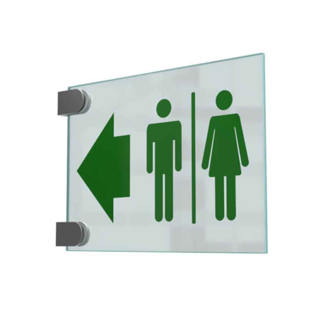 CRISTALLO Fahnenschild aus 1 x 4 mm Sicherheitsglas - mit Edelstahl-Schildklemmen - in 3 Größen CRISTALLO Fahnenschild aus 1 x 4 mm Sicherheitsglas - mit Edelstahl-Schildklemmen - in 3 Größen