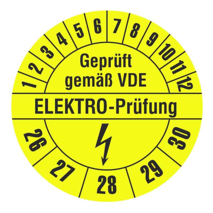 Prüfplakette Geprüft gemäß VDE - ELEKTRO-Prüfung - Gelb/Schwarz