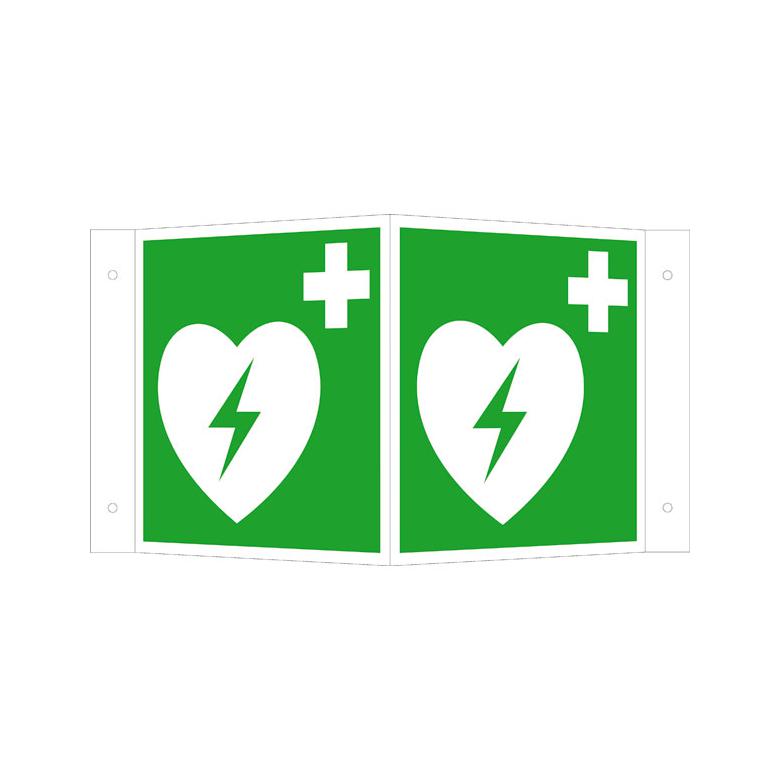 Erste-Hilfe-Schild - Winkelschild - Automatisierter externer Defibrillator (AED)
