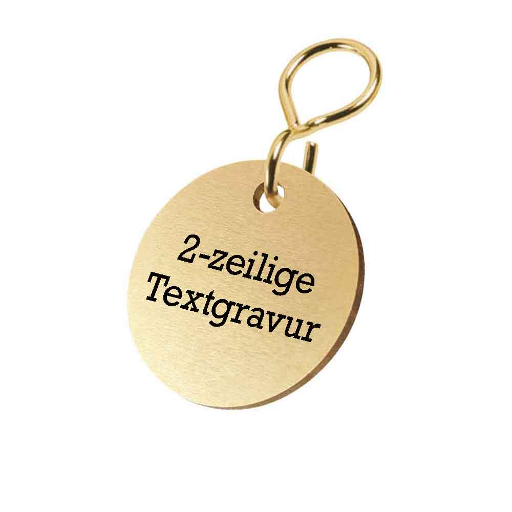 Kennzeichnungsmarken Messing mit S-Haken - 2-zeiliger Text schwarz graviert