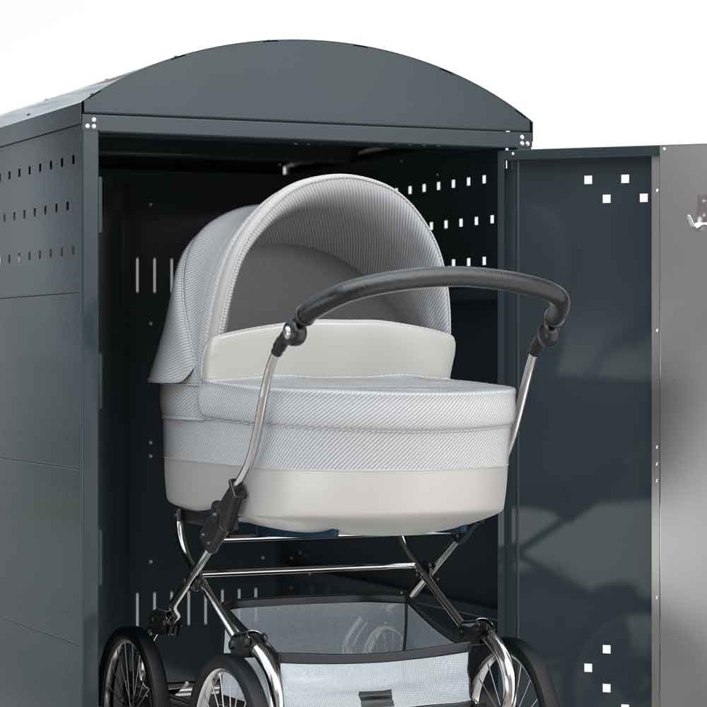 Kinderwagenbox B - Stahlblechkonstruktion mit Giebeldach Kinderwagenbox B - Stahlblechkonstruktion mit Giebeldach