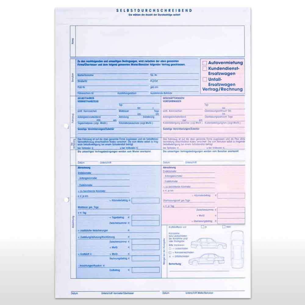 Formularsätze Mietvertrag und Rechnung für Selbstfahrer