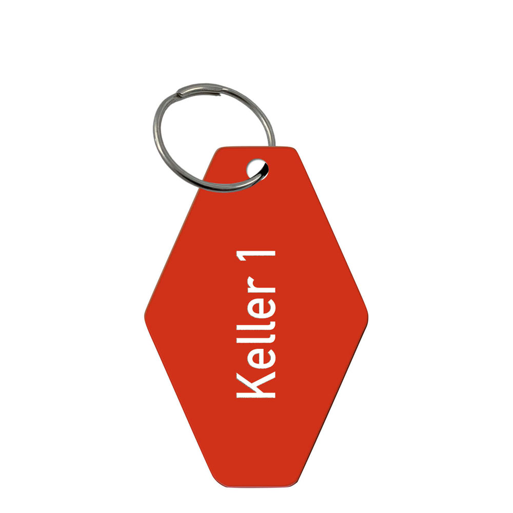 Schlüsselanhänger - Rautenform - Kunststoff - 1-zeilige Gravur - mit Schlüsselring