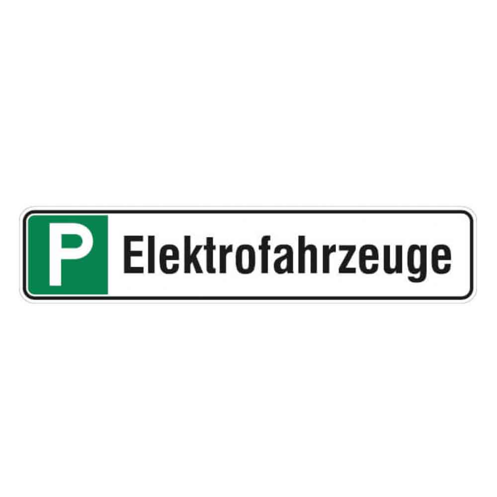 Parkplatzschild - Symbol: P - Text: Elektrofahrzeuge