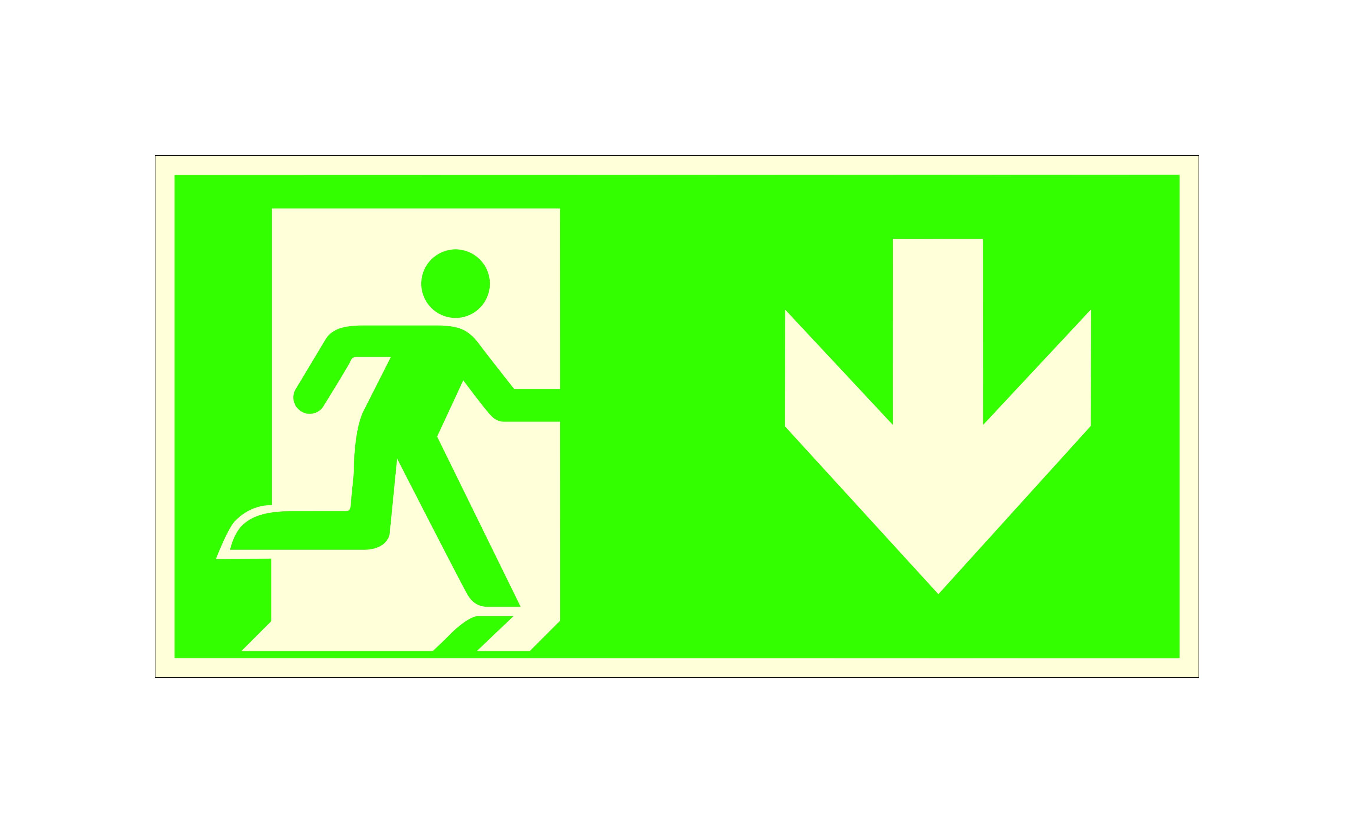 Fluchtwegschild - langnachleuchtend - Notausgang rechts, abwärts (Kombischild)